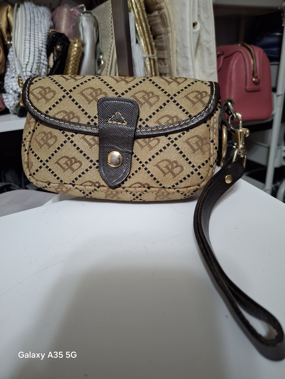 Dooney & Bourke Tan and Dark Brown Logo Wristlet
